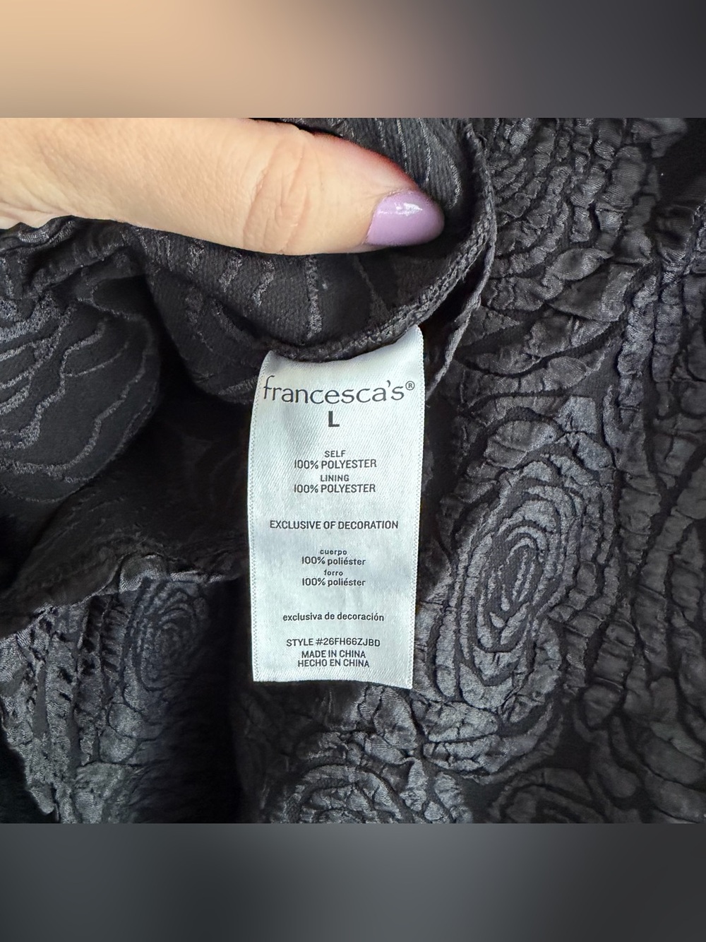 Francesca’s Black Jacquard Floral Mini Dress with Bows NWT - Picture 6 of 6